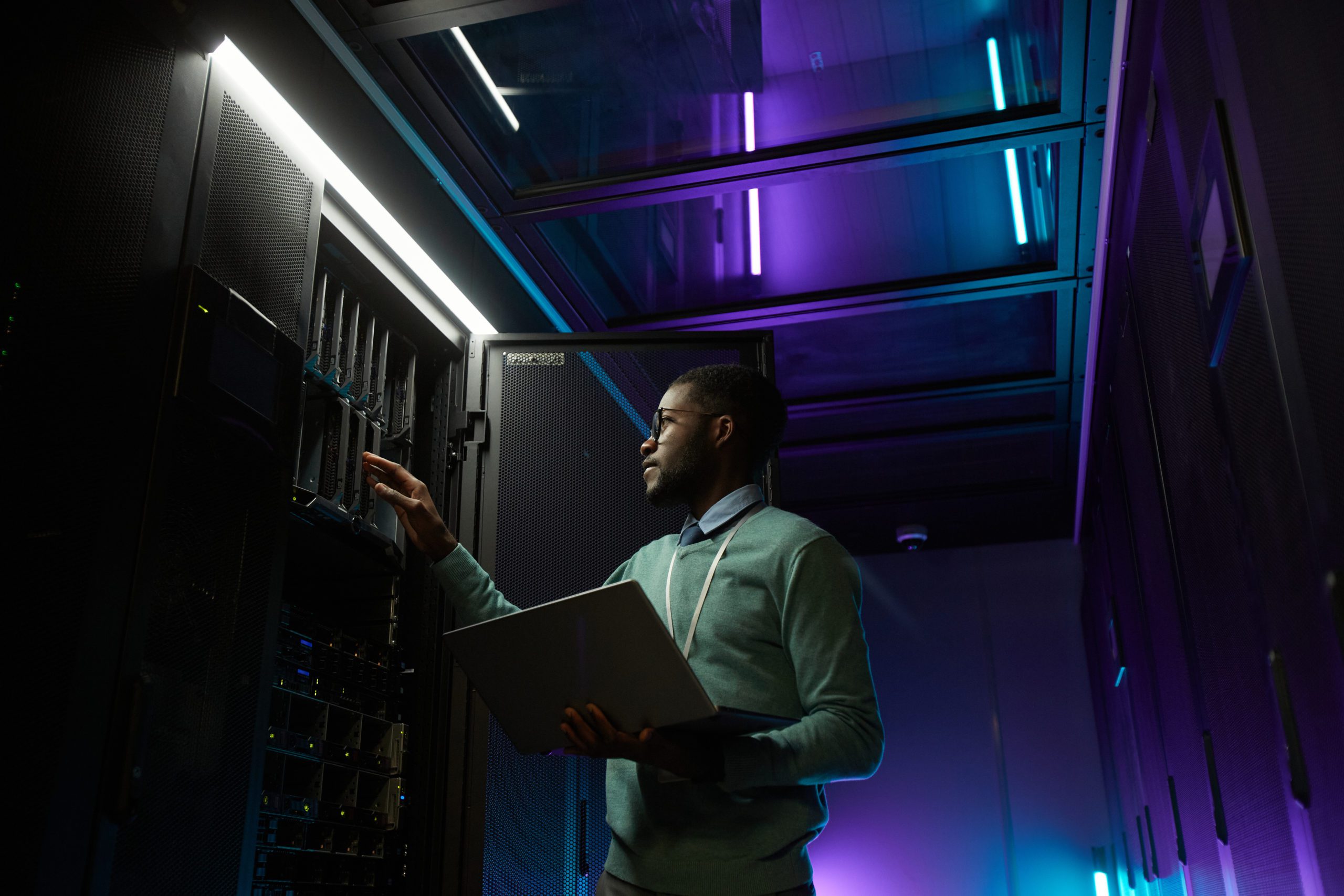 African American IT Engineer in Data Center