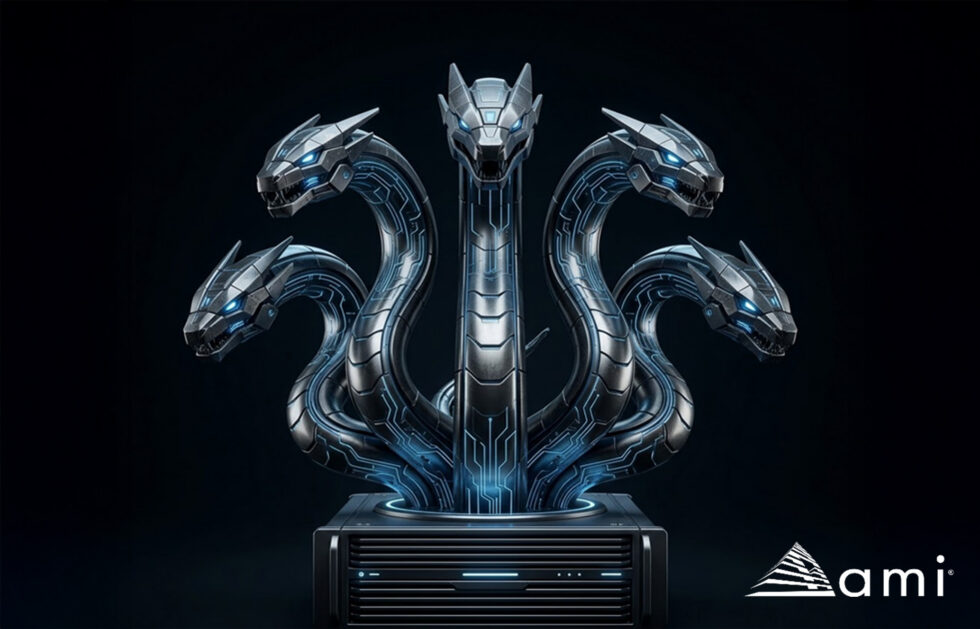 Image of 5 headed dragon coming out of a server